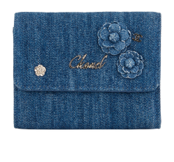 Chanel Small Camellia Embroidered Wallet,Denim,Blue,27413137(2019),DB, 3*